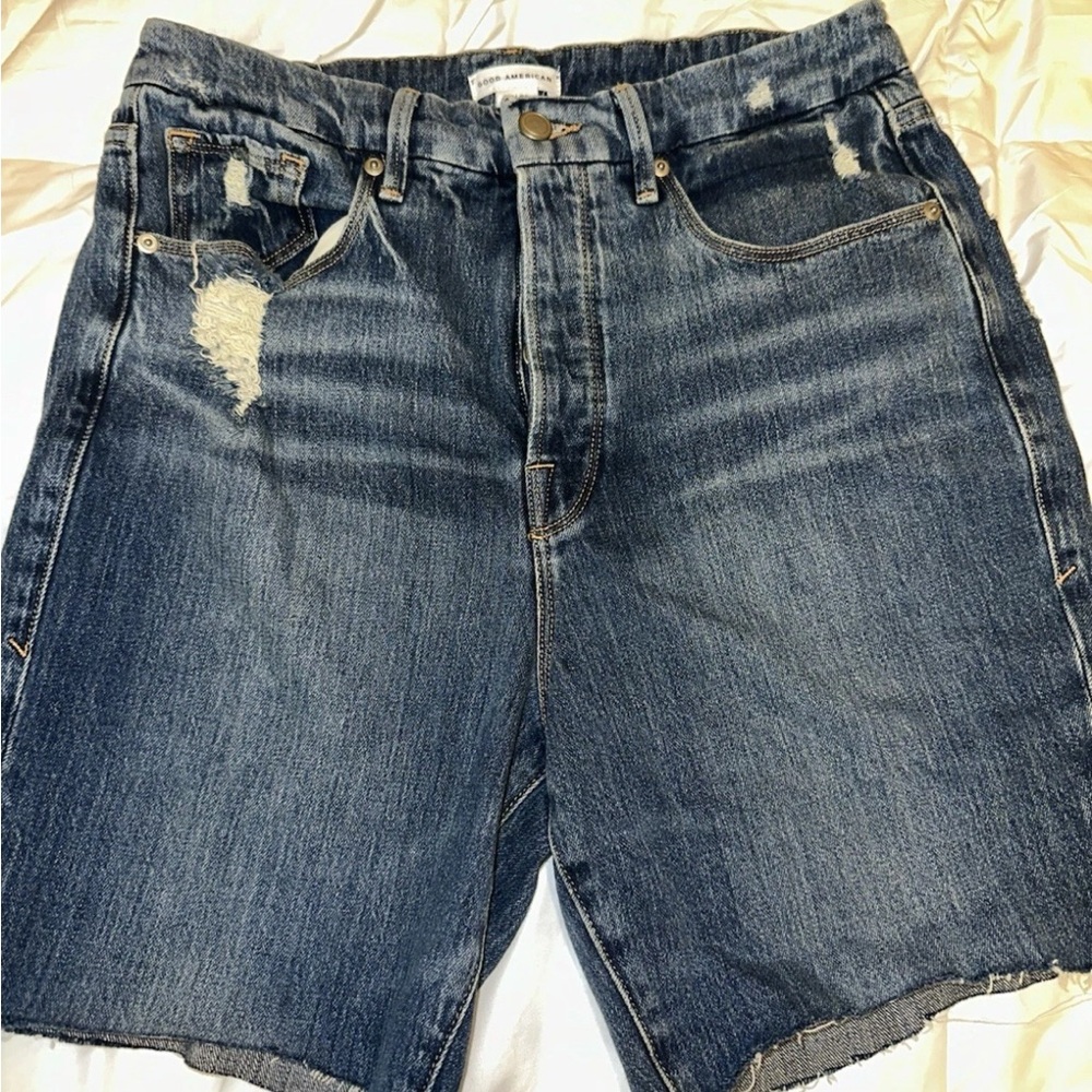 Good American Blue Jean Shorts High-Waisted Cut-Off